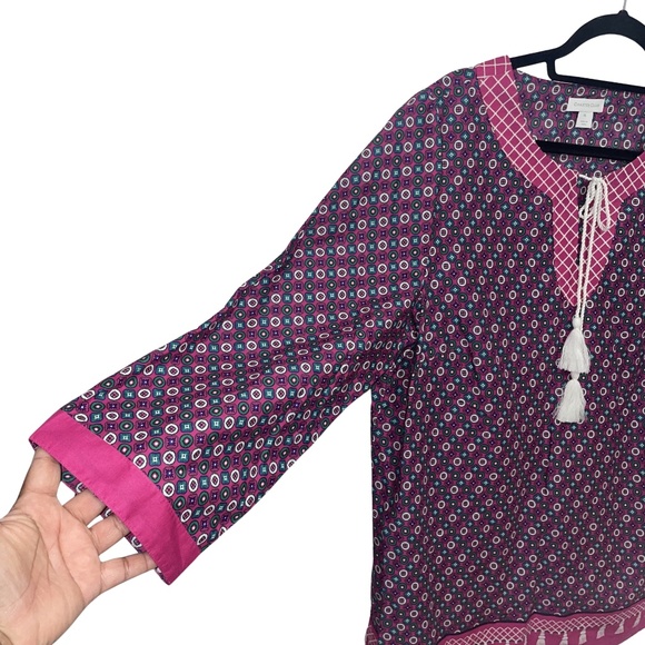 CHARTER CLUB Women's Boho 100% Cotton Tassel Tunic Pink/Berry Cool Top Size XL - Picture 3 of 16